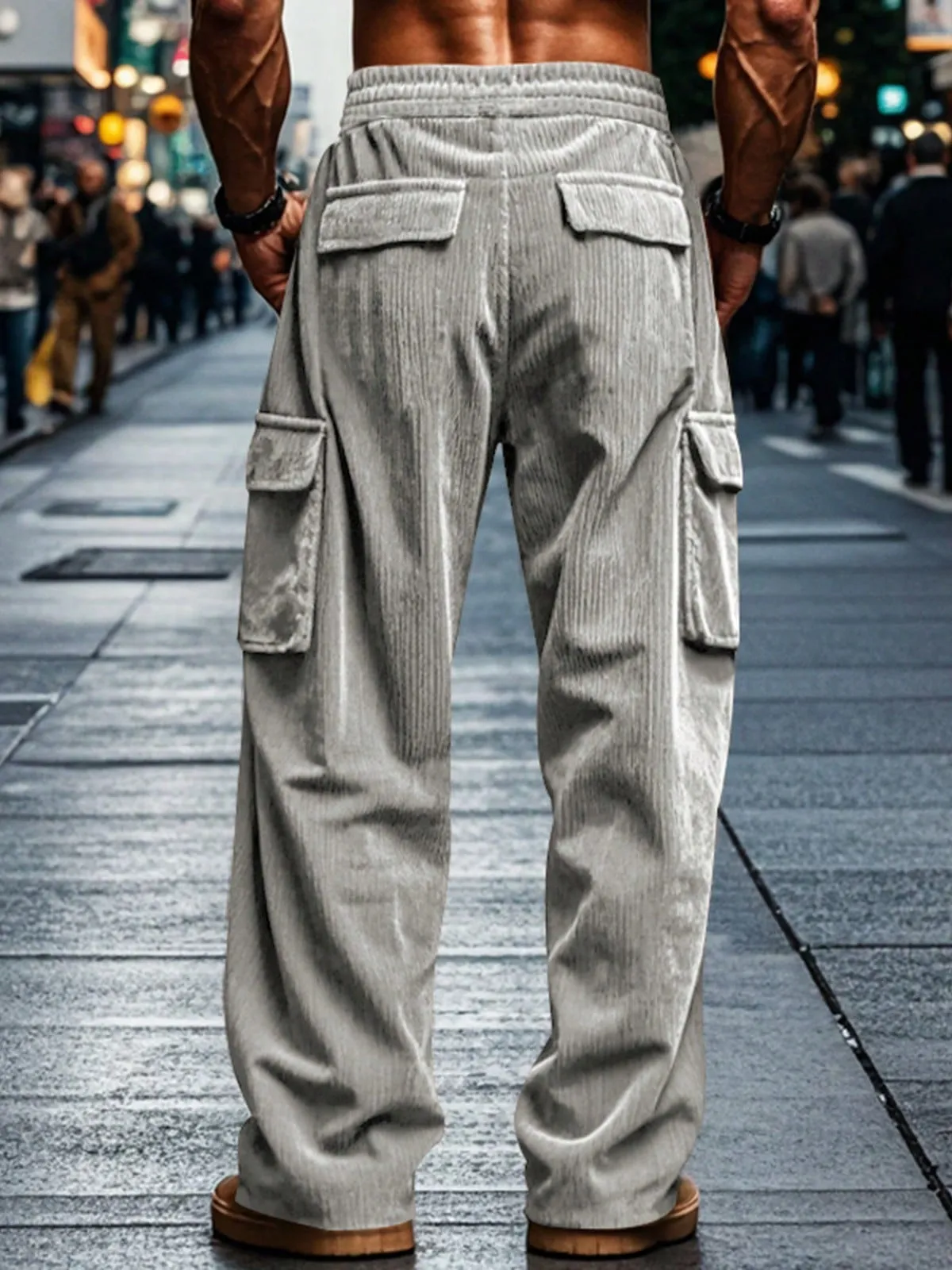 TRFIC TRFIC Men's Casual Cargo Pants Elastic Drawstring Waist Pants Straight-Legs Tactical Pants With Multi Pockets
