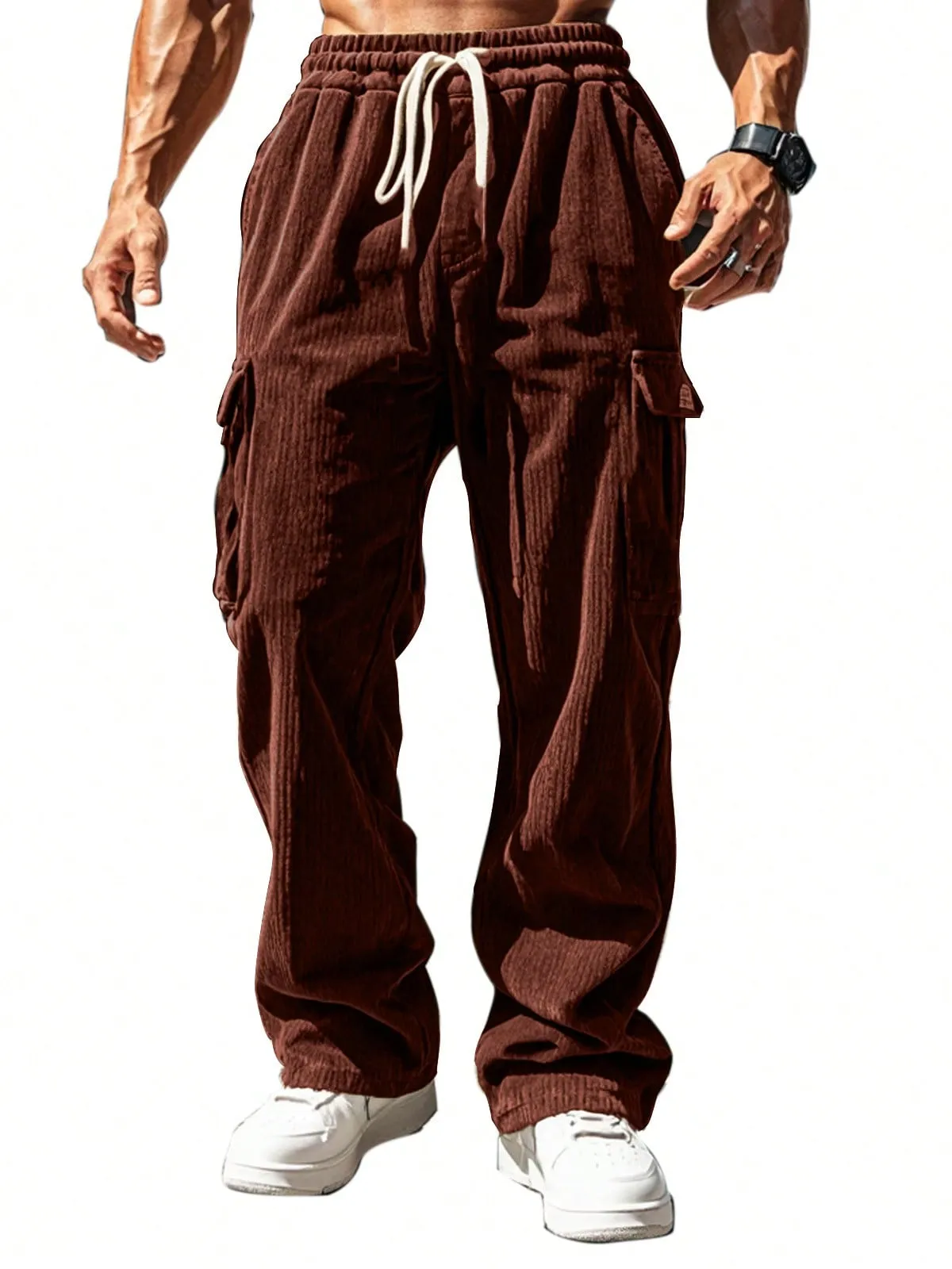 TRFIC TRFIC Men's Casual Cargo Pants Elastic Drawstring Waist Pants Straight-Legs Tactical Pants With Multi Pockets