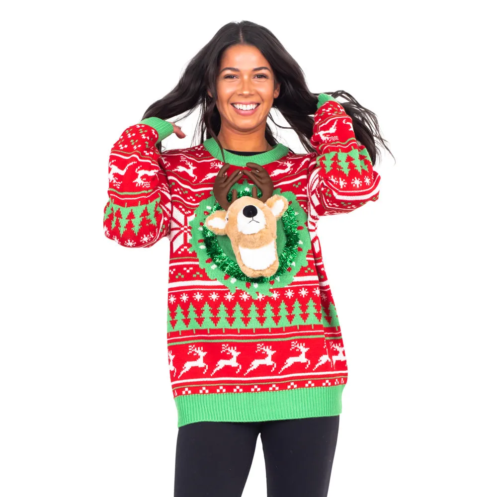 Ugly Christmas Sweater - LED 3D Reindeer for Holiday Parties