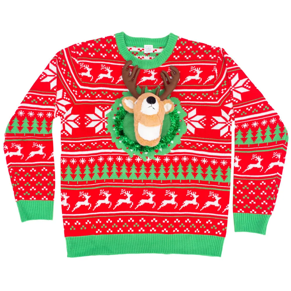 Ugly Christmas Sweater - LED 3D Reindeer for Holiday Parties