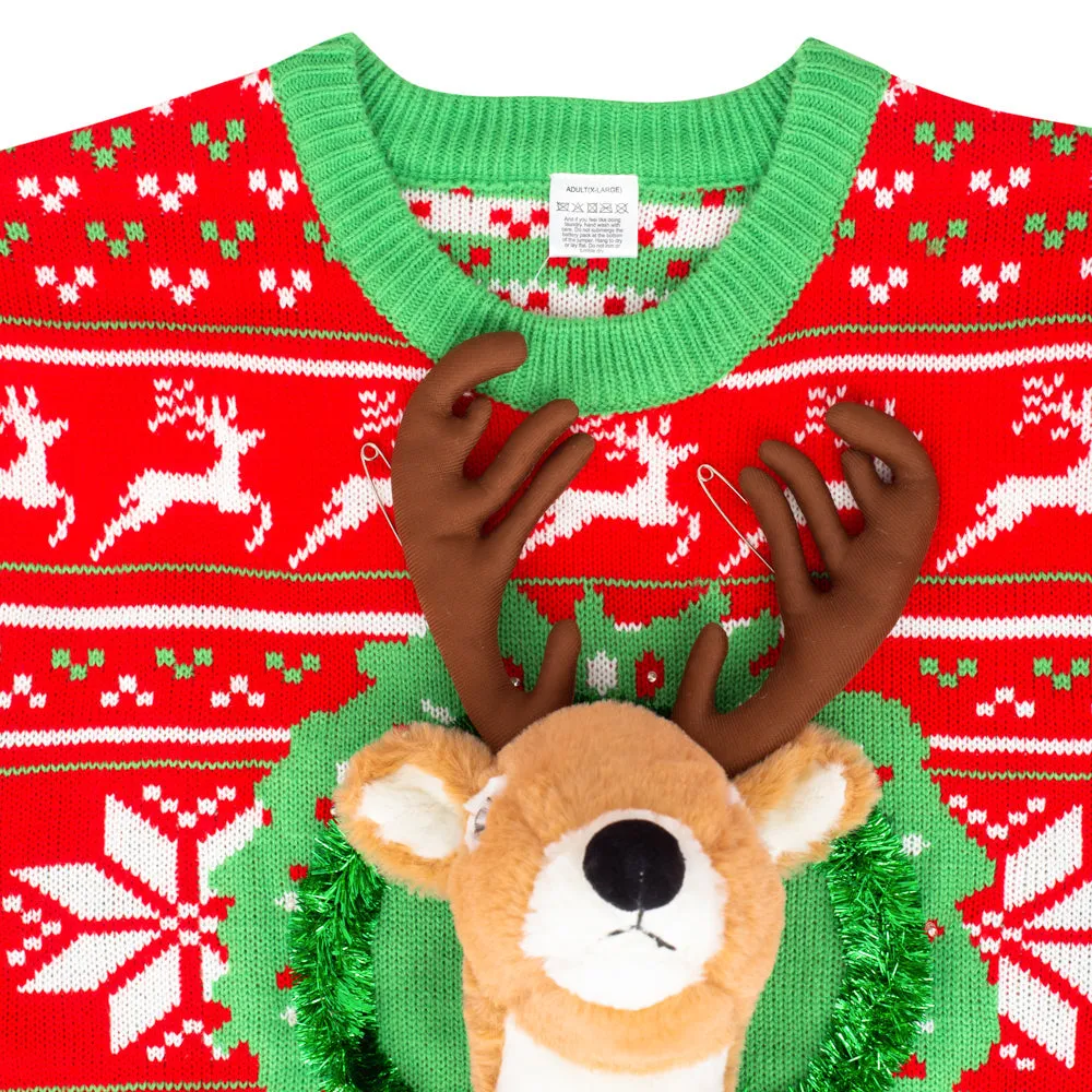 Ugly Christmas Sweater - LED 3D Reindeer for Holiday Parties