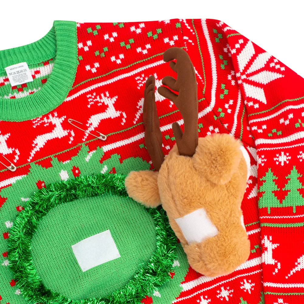Ugly Christmas Sweater - LED 3D Reindeer for Holiday Parties