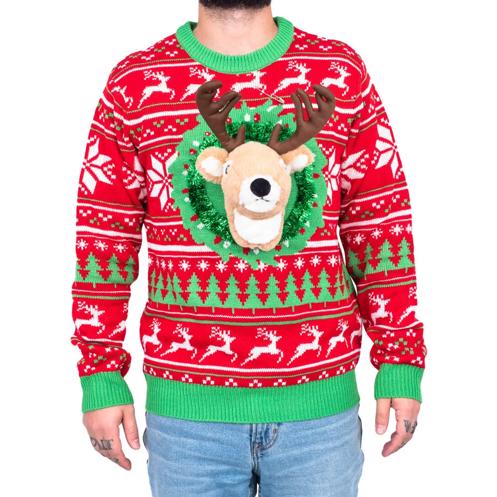 Ugly Christmas Sweater - LED 3D Reindeer for Holiday Parties