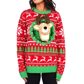 Ugly Christmas Sweater - LED 3D Reindeer for Holiday Parties