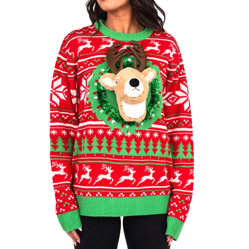 Ugly Christmas Sweater - LED 3D Reindeer for Holiday Parties