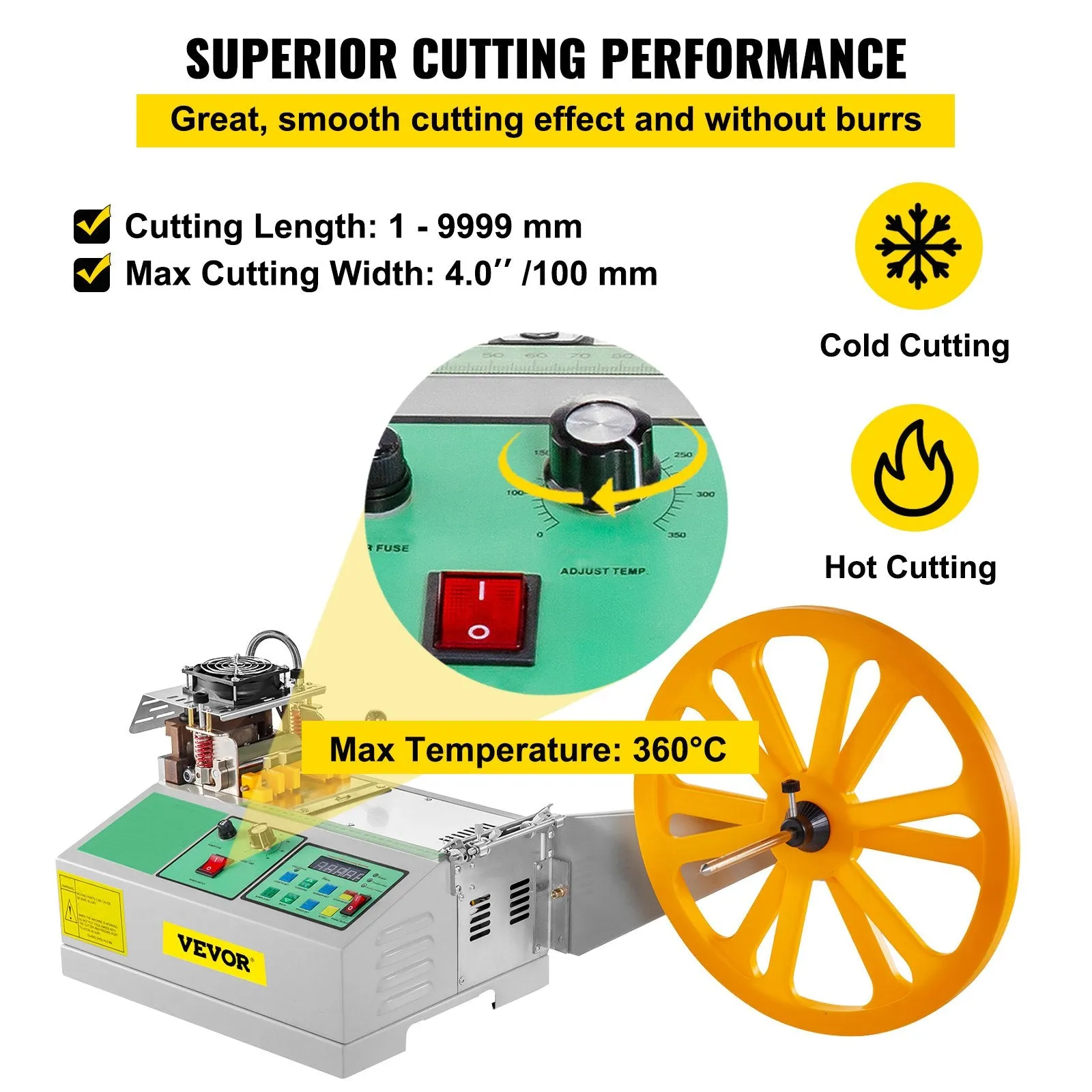 Vevor Automatic Hot and Cold Tape Cutting Machine 440W 680°F Precise Digital Strip Cutter for Nylon & Plastic New