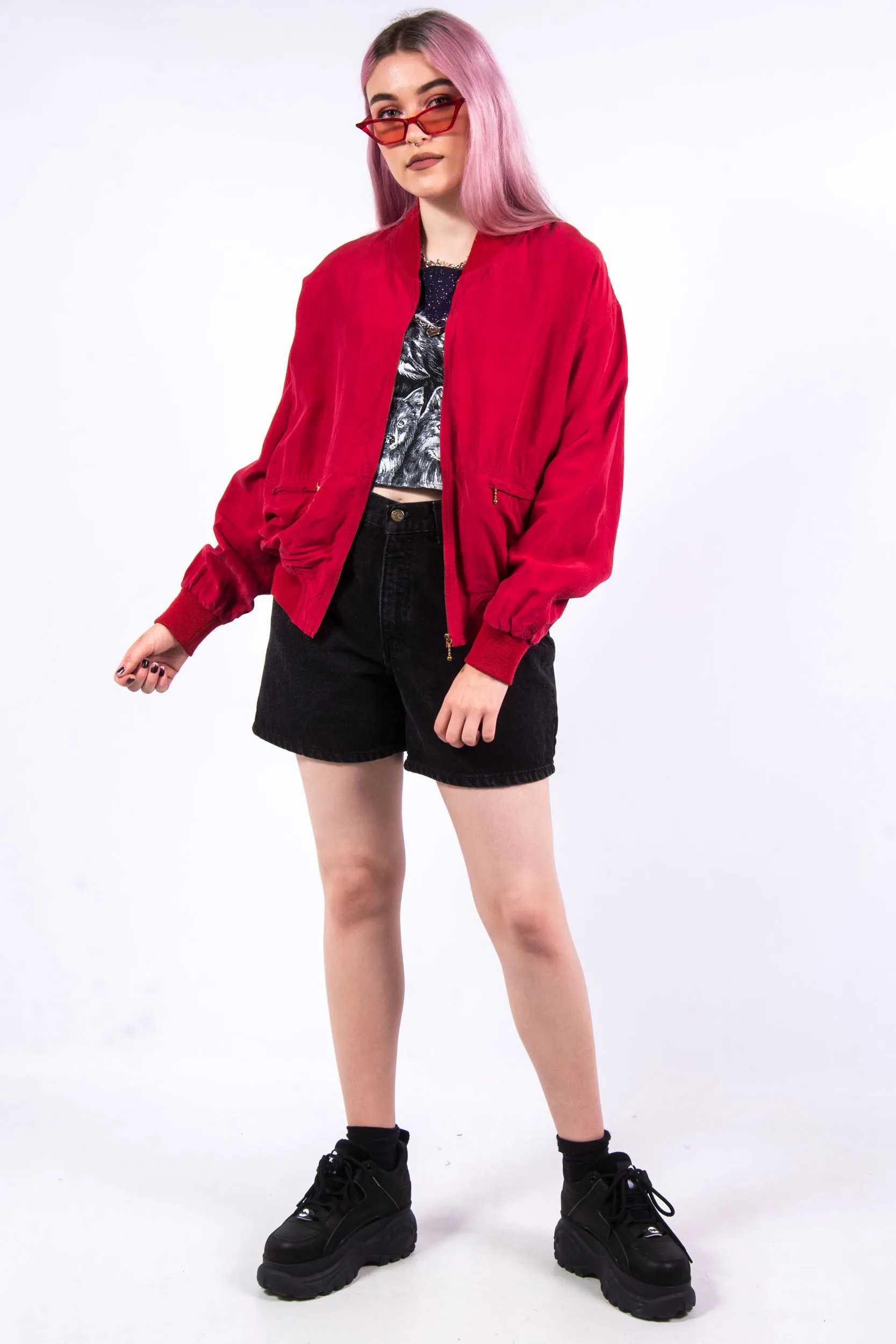 Vintage 90's Red Zip Bomber Jacket