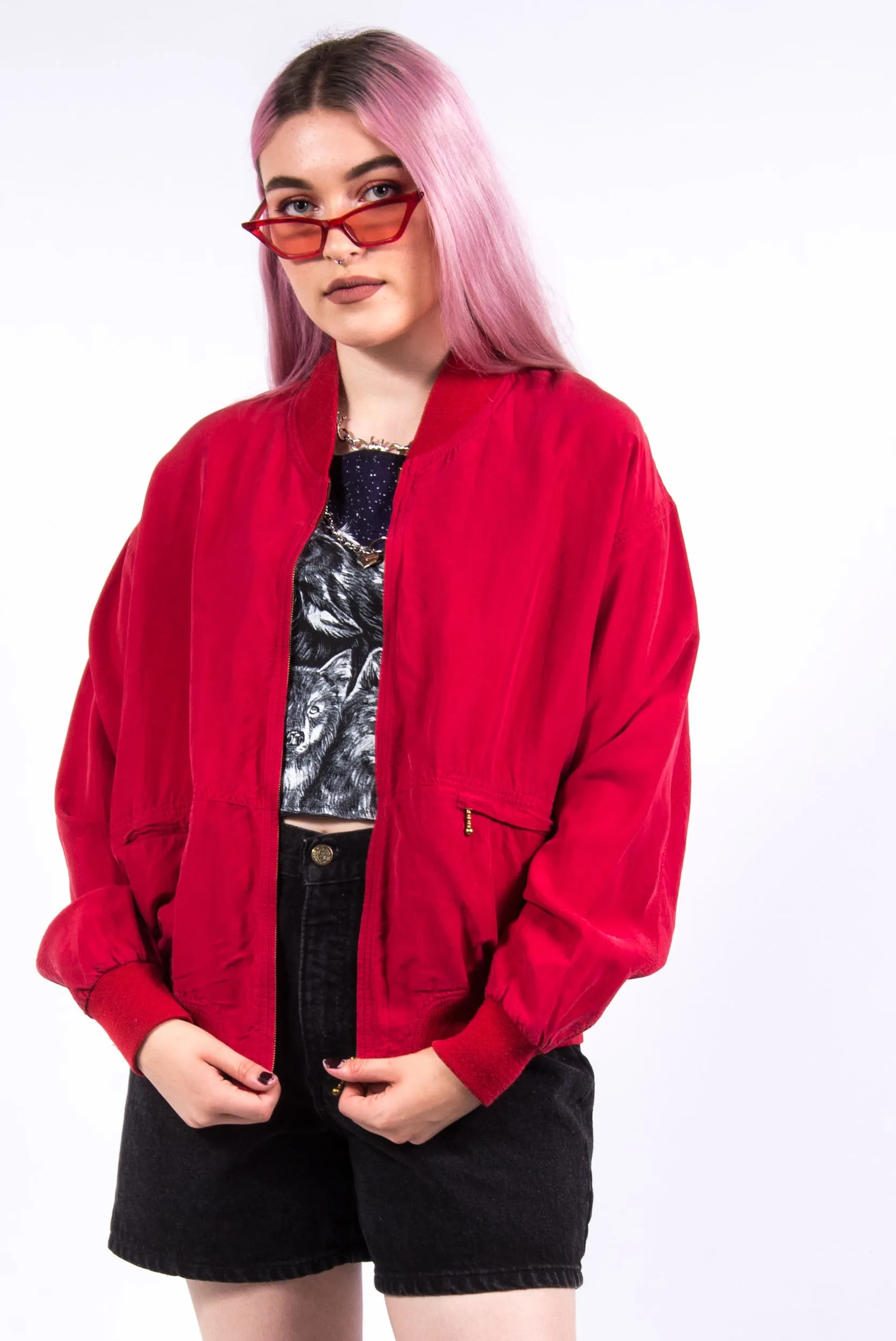 Vintage 90's Red Zip Bomber Jacket
