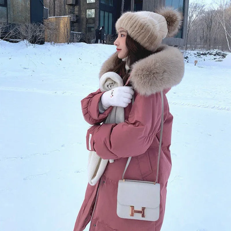 White Duck Down Jacket Women's Mid-length Big Fur Collar Loose Thick