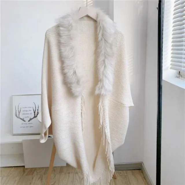 Winter Ponchos Shawls For Women | Faux Fur Collar