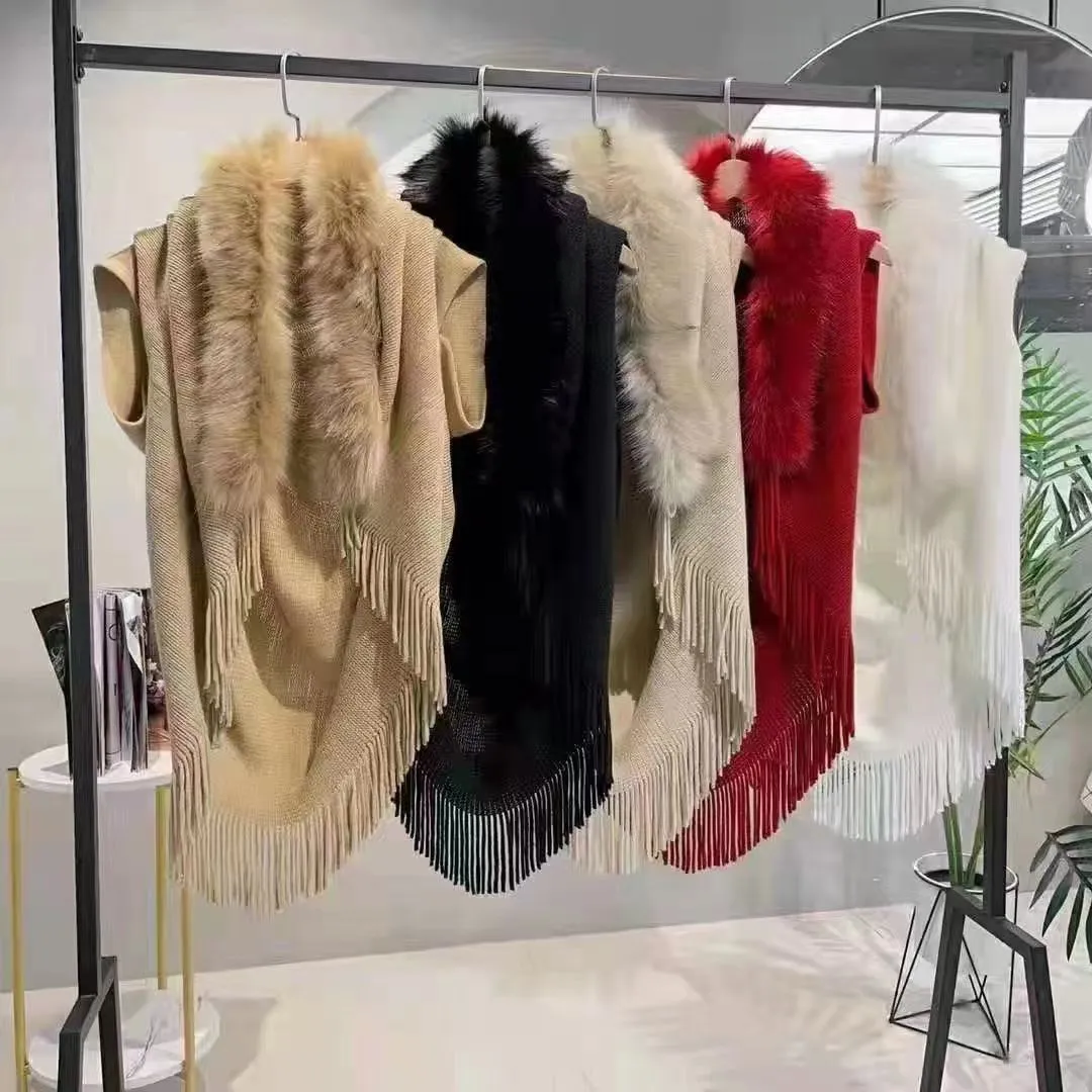 Winter Ponchos Shawls For Women | Faux Fur Collar