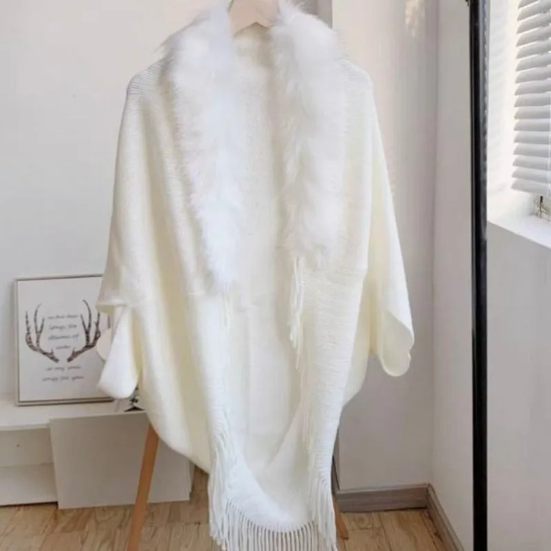 Winter Ponchos Shawls For Women | Faux Fur Collar