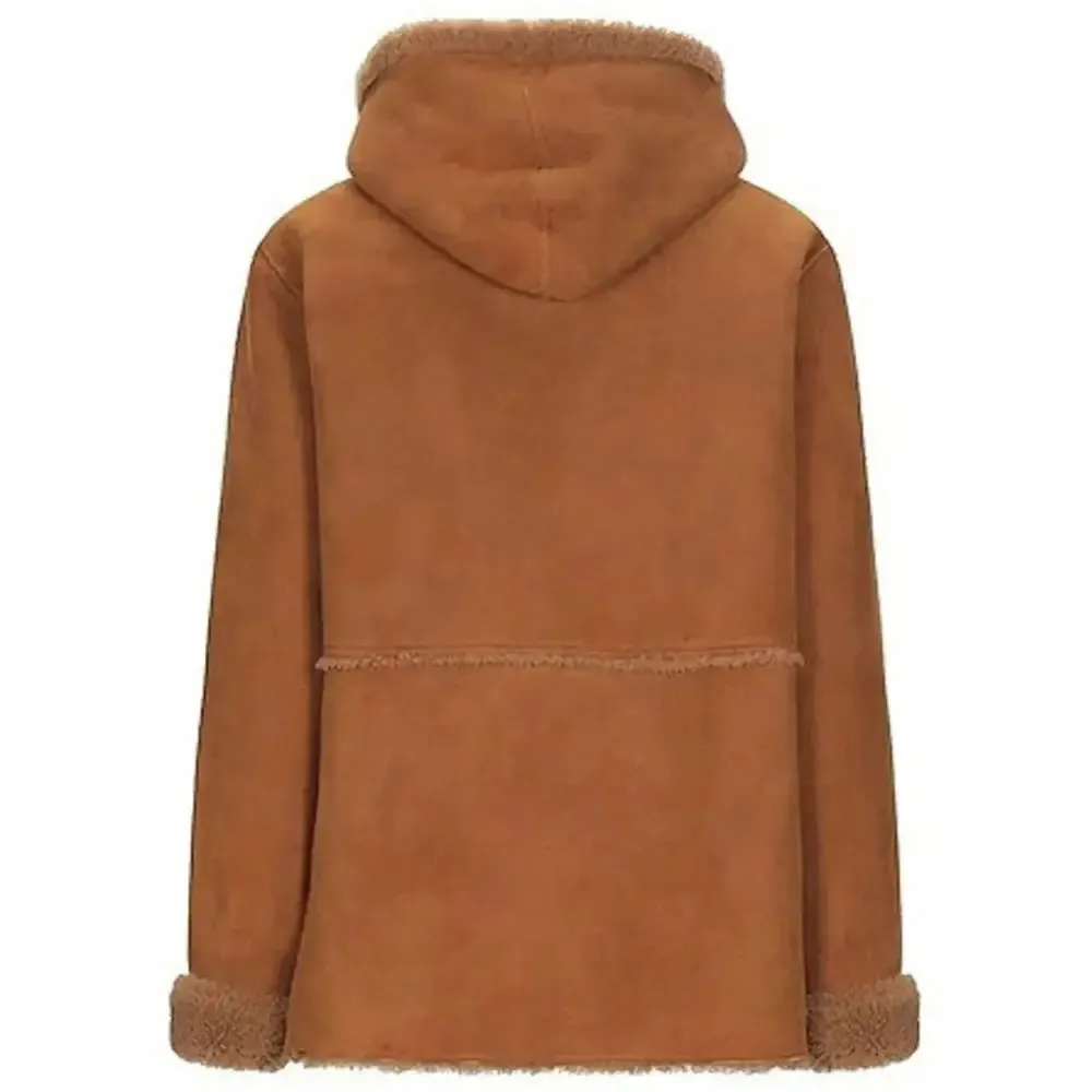 Women’s RAF B3 Bomber Suede Leather Shearling Jacket – Hooded Style