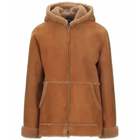Women’s RAF B3 Bomber Suede Leather Shearling Jacket – Hooded Style