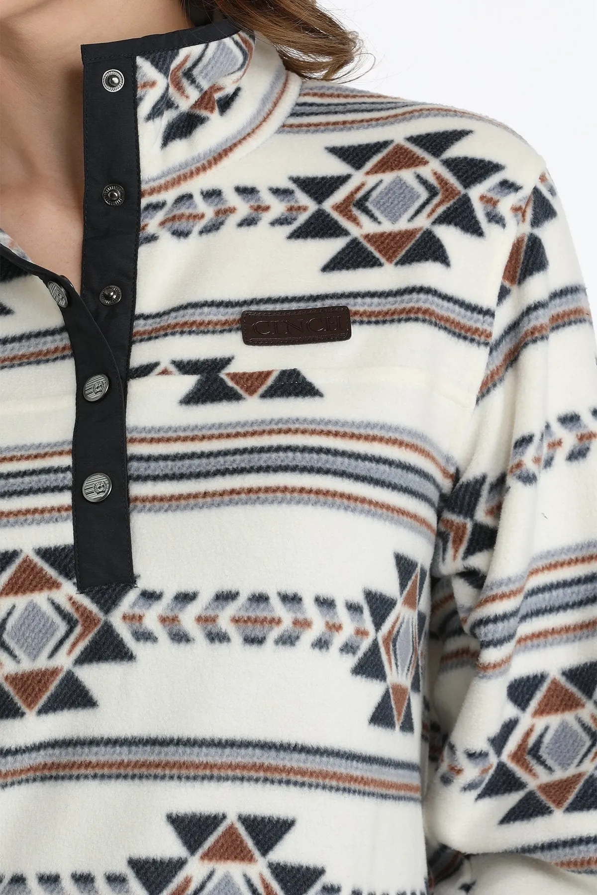 Women's Southwestern Print Fleece Pullover - Cream - (MAK9820019)
