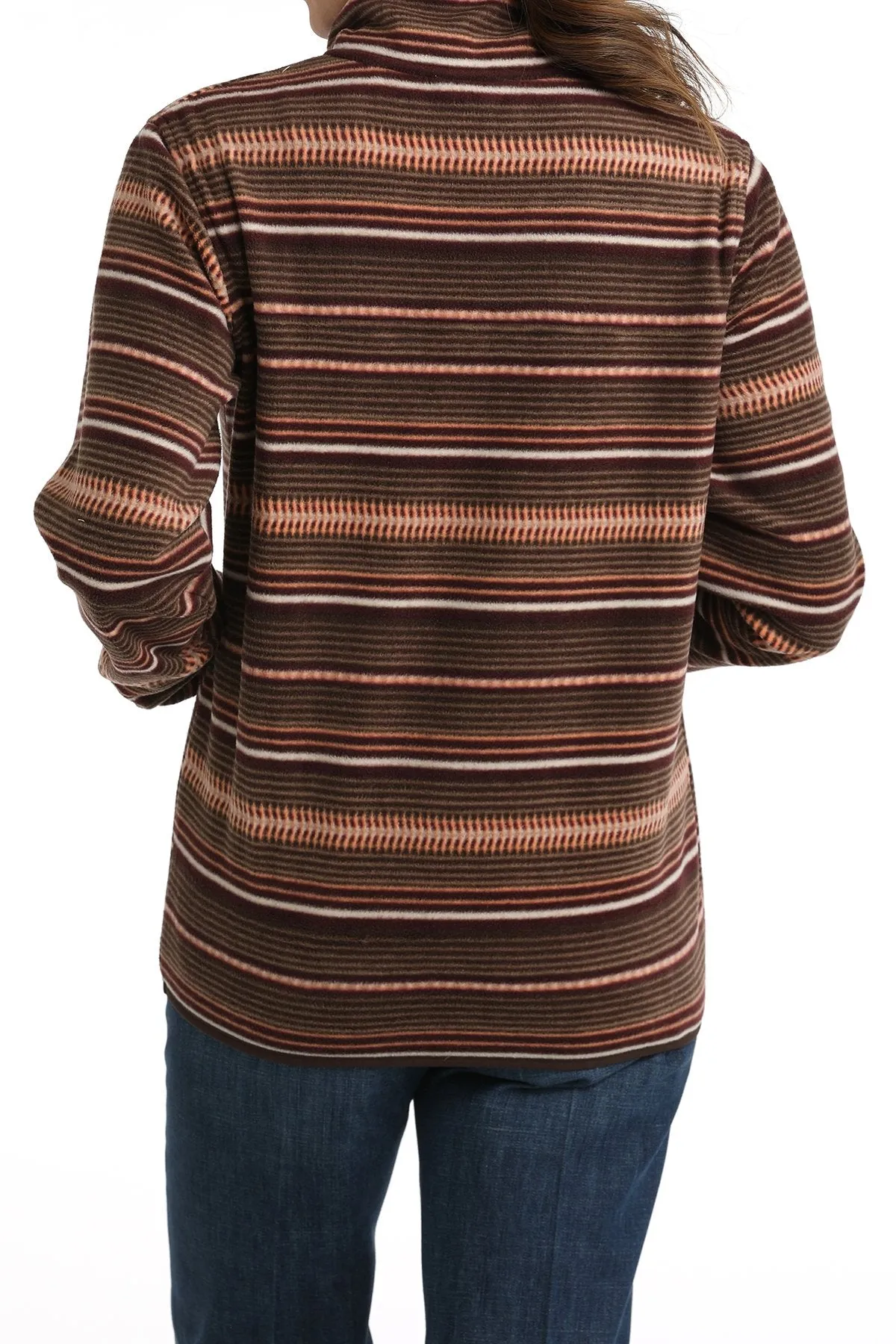 Women's Striped Fleece Pullover - Brown/Coral - (MAK9819009)