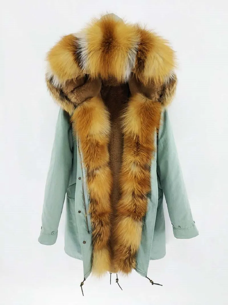 Women's Winter Casual Waterproof Long Slim Parka With Fox Fur
