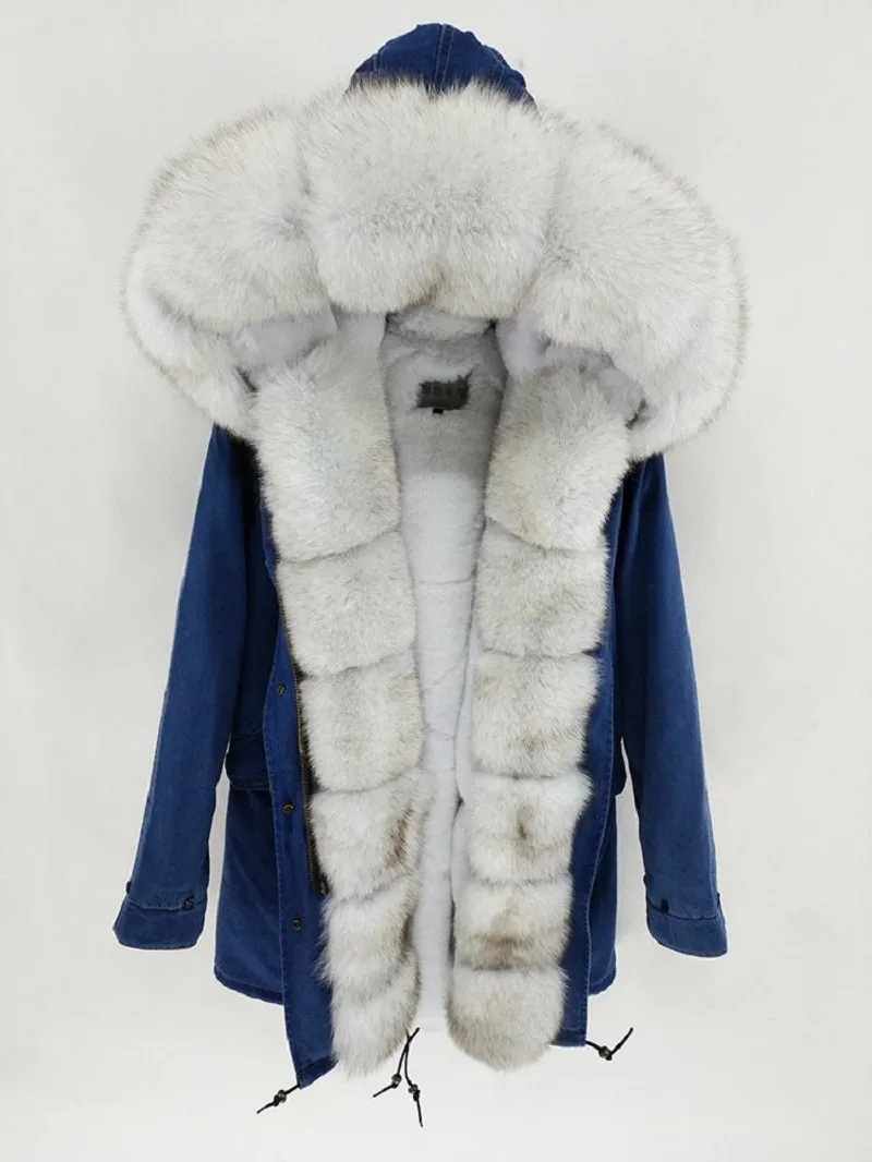 Women's Winter Casual Waterproof Long Slim Parka With Fox Fur