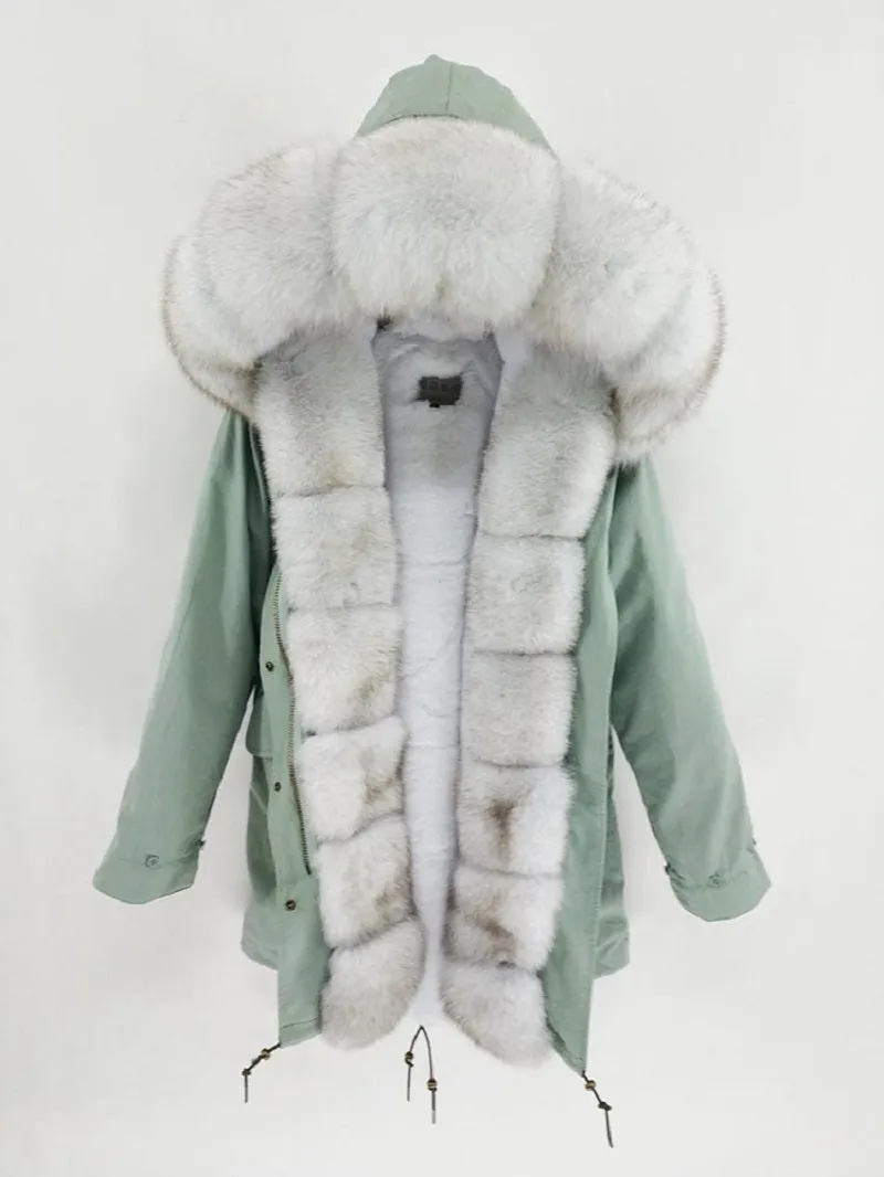 Women's Winter Casual Waterproof Long Slim Parka With Fox Fur