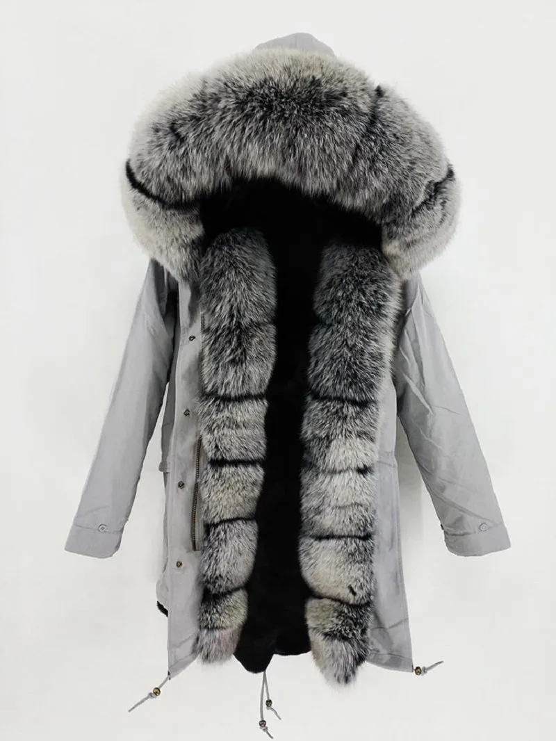 Women's Winter Casual Waterproof Long Slim Parka With Fox Fur
