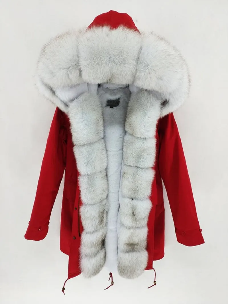 Women's Winter Casual Waterproof Long Slim Parka With Fox Fur
