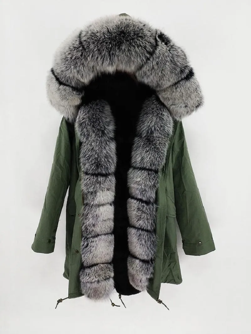 Women's Winter Casual Waterproof Long Slim Parka With Fox Fur