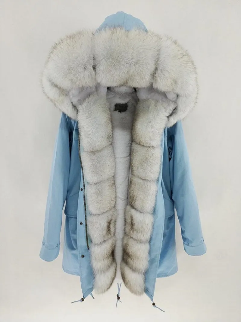 Women's Winter Casual Waterproof Long Slim Parka With Fox Fur