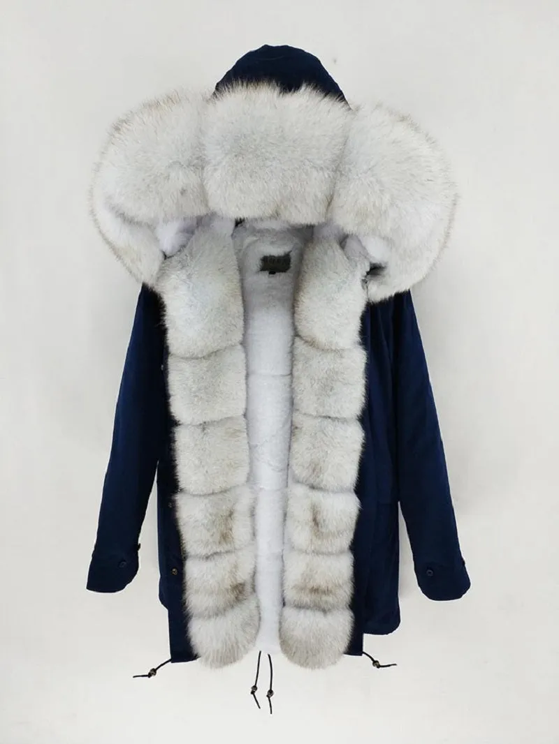 Women's Winter Casual Waterproof Long Slim Parka With Fox Fur