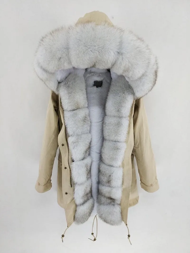 Women's Winter Casual Waterproof Long Slim Parka With Fox Fur