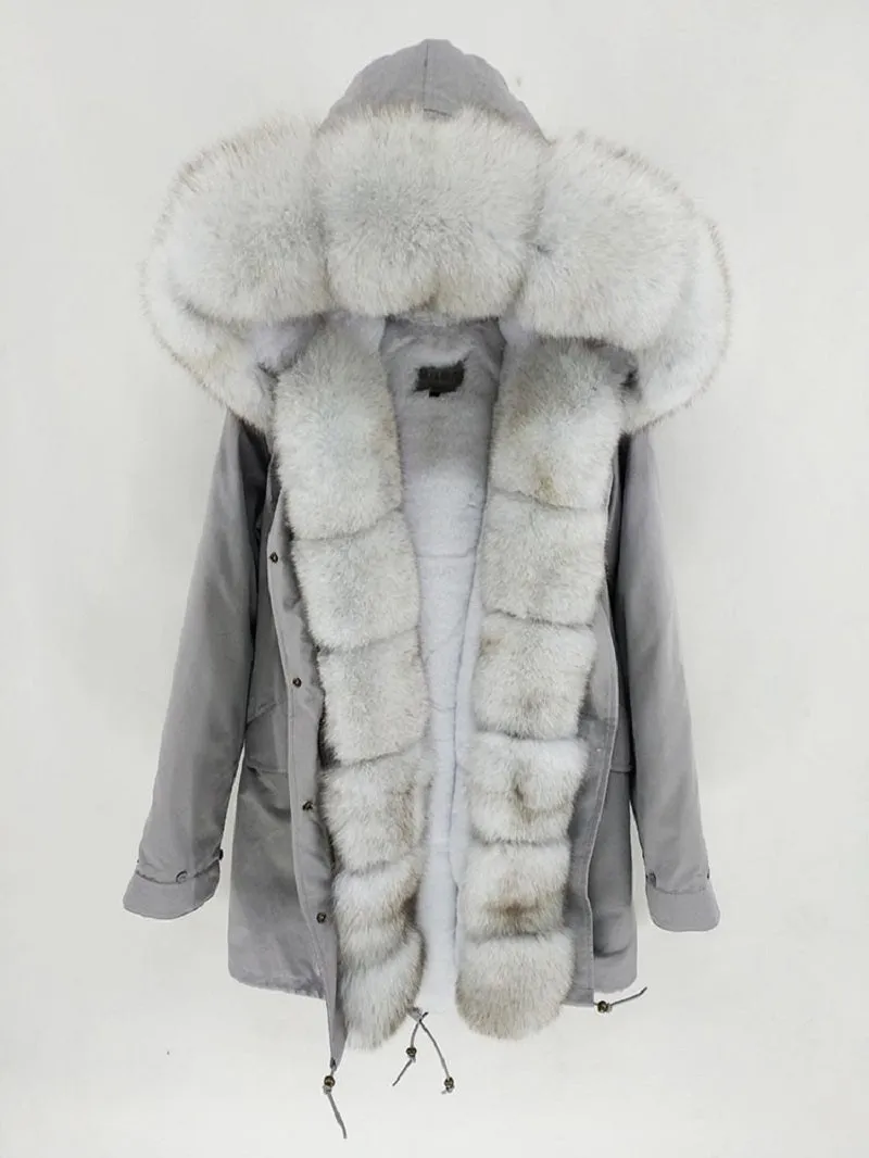 Women's Winter Casual Waterproof Long Slim Parka With Fox Fur