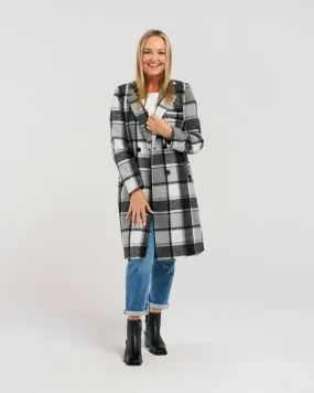 Zafina - Felix Coat - ZJ2088-2 - Black Plaid (wool mix)